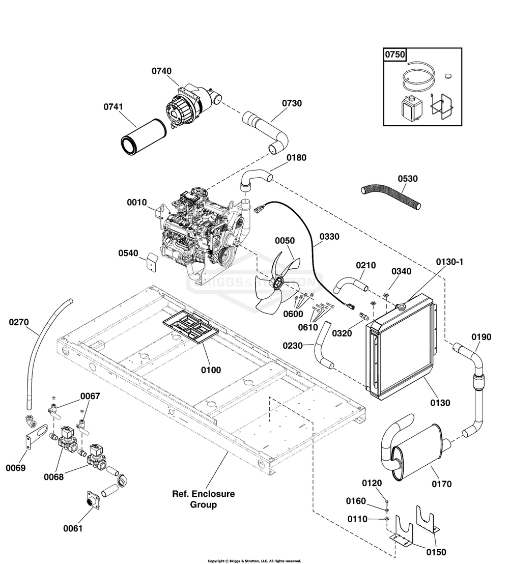 Engine Group Diagram and Parts List for 076650-01  Briggs and Stratton Generator